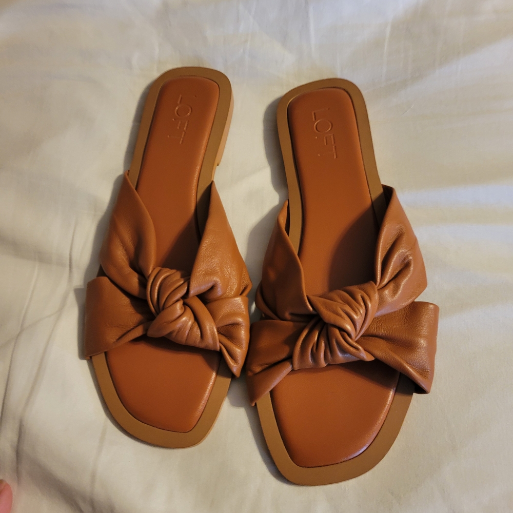 LOFT Women's Tan Bow Slide Sandals